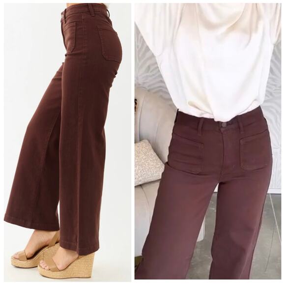 Just Black Denim Patch Pocket Wide Leg Jeans in Chocolate Brown Size 30 NWT - Picture 3 of 15